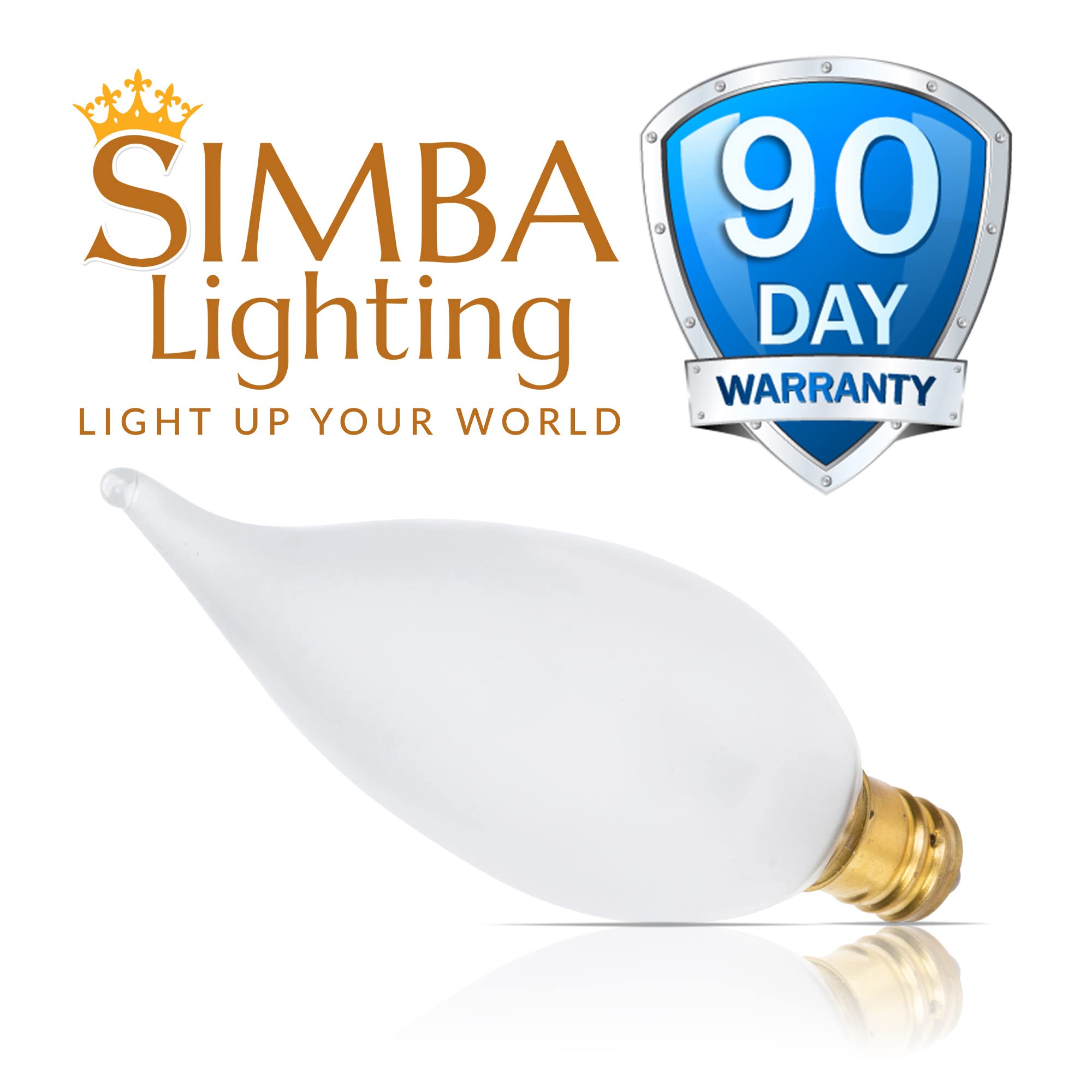 Simba Lighting Candelabra Flame Tip Frosted CA10 25W E12 Base (12 Pack) Decorative Incandescent Light Bulbs 120V for Chandeliers, Ceiling Fan Lights, Pendants, Wall Sconces, Dimmable, Warm White 2700K