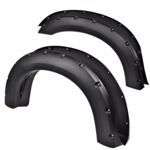 pit66 fender flares, compatible with 1999-2007 ford f250 f350 super duty(only fit styleside models), rugged textured black pocket riveted style wheel flares set, 4 pcs
