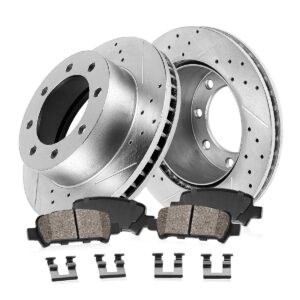 Callahan Drilled and Slotted 8 Lug Rear Brake Rotors and Metallic Brake Pads Brake Kit [For Ford Excursion F-250 F-350 Super Duty Application Specific]