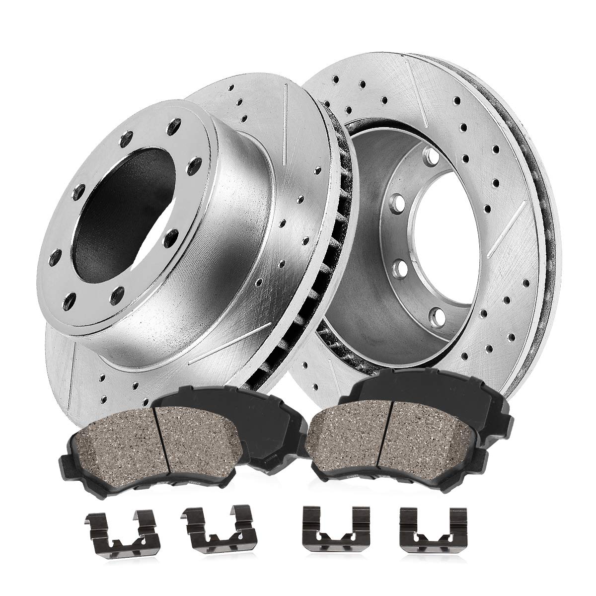 Callahan Front Brake Kit For Ford F250 F350 Super Duty 4WD Drilled and Slotted Brake Rotors and Ceramic Brake Pads