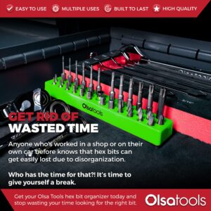 Olsa Tools Hex Bit Organizer with Magnetic Base | Magnetic Hex Bit Organizer for Your Specialty, Drill or Tamper Bits (Green) | Magnetic Bit Holder | Hex Holder | Professional Grade