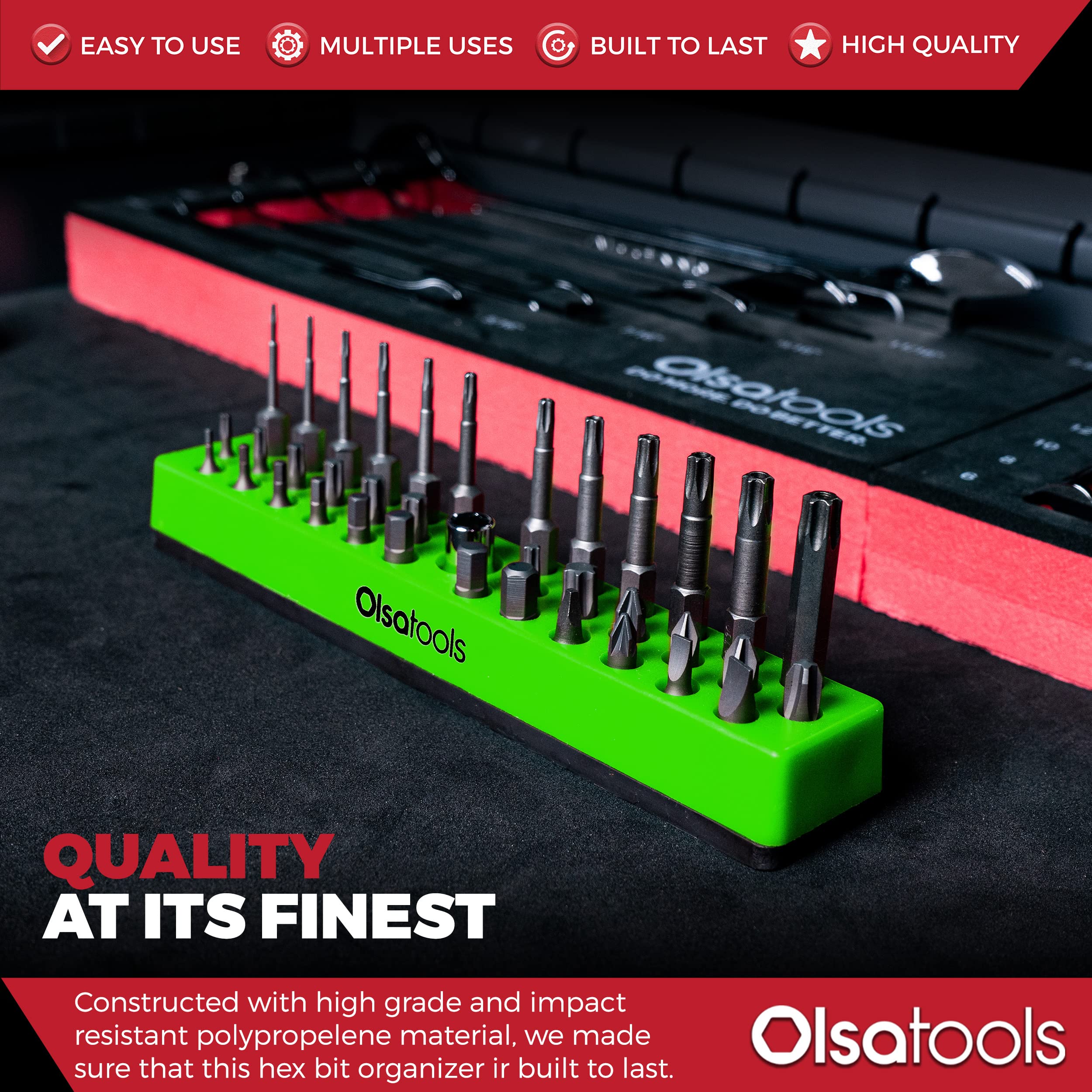 Olsa Tools Hex Bit Organizer with Magnetic Base | Magnetic Hex Bit Organizer for Your Specialty, Drill or Tamper Bits (Green) | Magnetic Bit Holder | Hex Holder | Professional Grade