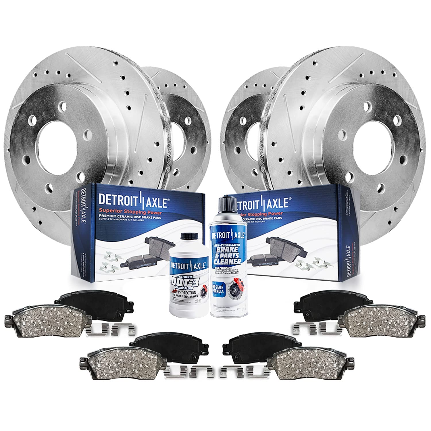 Detroit Axle - 6-Lug Brake Kit for Ford F-150 Drilled & Slotted Brake Rotors 2010 2011 Ceramic Brakes Pads Front and Rear Replacement