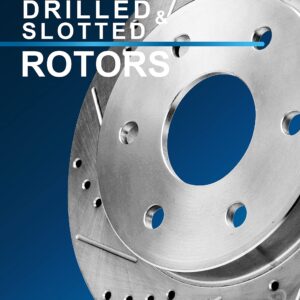 Detroit Axle - 6-Lug Brake Kit for Ford F-150 Drilled & Slotted Brake Rotors 2010 2011 Ceramic Brakes Pads Front and Rear Replacement