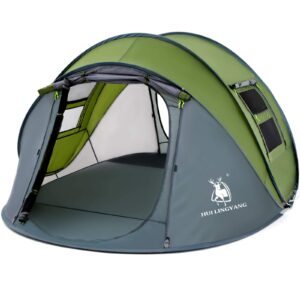 4 person easy pop up tent, 9.5‘x6.6’x52'',waterproof automatic setup tent, 2 doors-instant family tents for camping, hiking & traveling, green