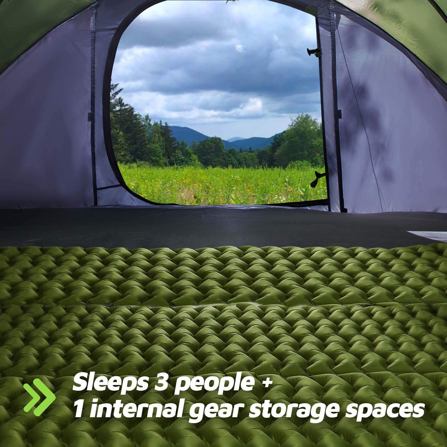 4 Person Easy Pop Up Tent, 9.5‘x6.6’x52'',Waterproof Automatic Setup Tent, 2 Doors-Instant Family Tents for Camping, Hiking & Traveling, Green