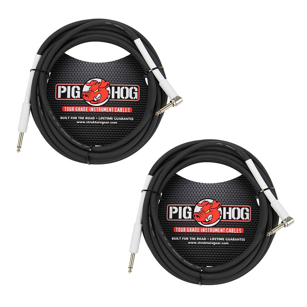 Pig HOG 18.6' Feet High Performance Instrument Cable Black (Straight-Angled), 2-Pack