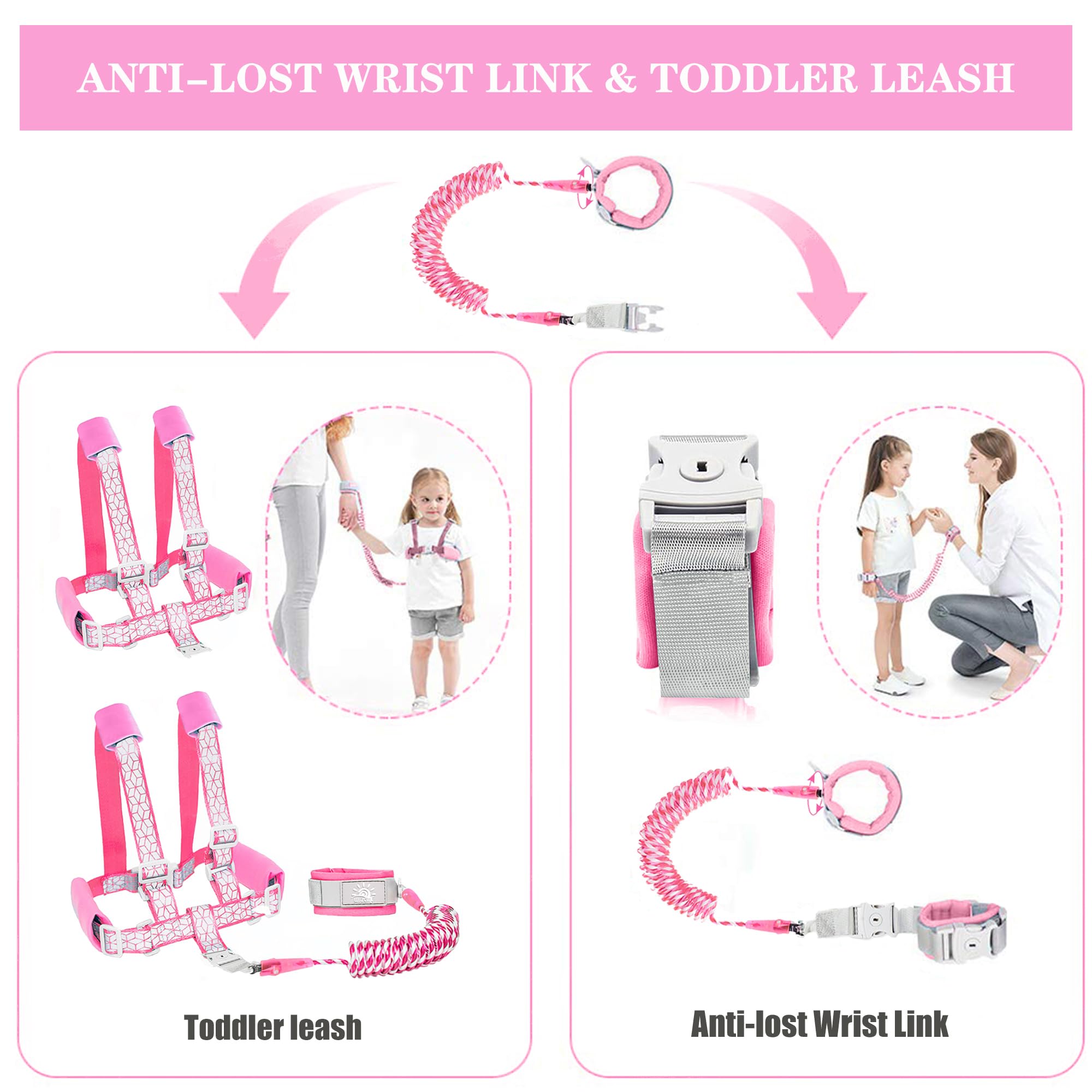 Toddler Leash -Anti Lost Wrist Link for Toddlers -Toddler Harness with Lock for Kids,Baby Leash,Leash for Toddlers,Wrist Leashes,Child Leashes for Toddlers,Upgrade with Reflective Tape Liner for Kids