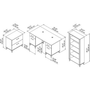 Bush Furniture Somerset 60W Office Desk with Lateral File Cabinet and 5 Shelf Bookcase in Ash Gray