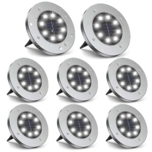 zgwj solar 8 led disk lights upgraded outdoor ground garden landscape lights for lawn pathway yard deck patio walkway (white)