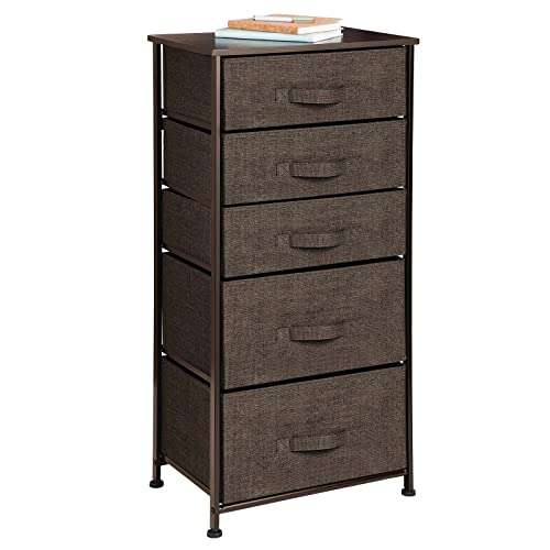 mDesign Storage Dresser Furniture Unit - Tall Standing Organizer Tower for Bedroom, Office, Living Room, and Closet - 5 Drawer Removable Fabric Bins - Espresso Brown