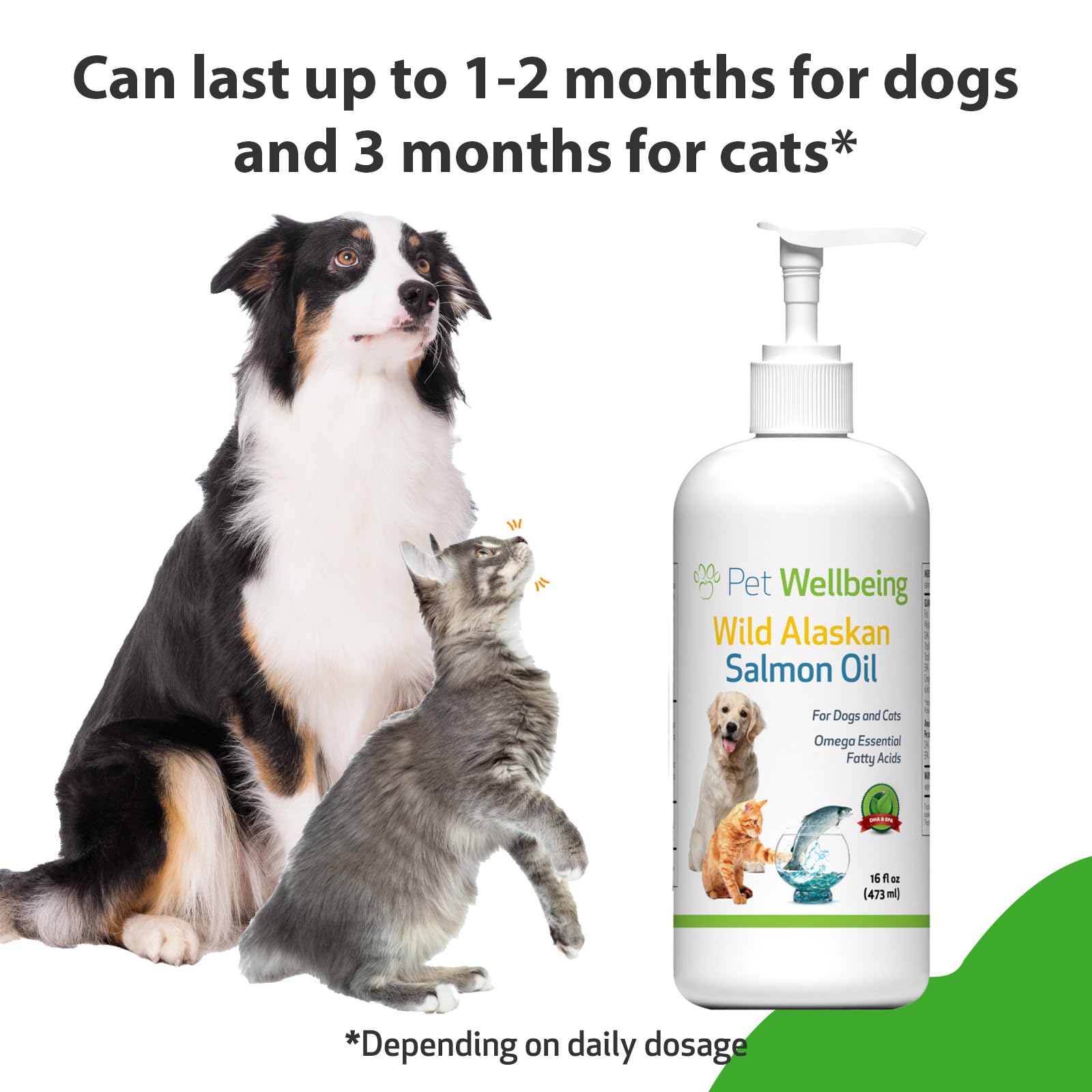 Pet Wellbeing Wild Alaskan Salmon Oil for Dogs & Cats - Daily Omega-3 Fish Oil for Healthy Skin, Coat, Mobility, Joints, Heart Health - EPA, DHA - 16 fl oz (473 ml)