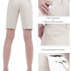 Women's Golf Shorts Relaxed Fit Stretch Bermuda Shorts Knee Length Tech Twill Ladies Golf Shorts Size 6 Beige