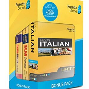 Rosetta Stone Learn Italian Bonus Pack Bundle| Lifetime Online Access + Grammar Guide + Dictionary Book Set| PC/Mac Keycard