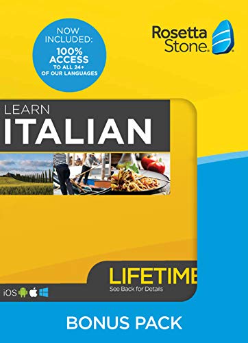 Rosetta Stone Learn Italian Bonus Pack Bundle| Lifetime Online Access + Grammar Guide + Dictionary Book Set| PC/Mac Keycard