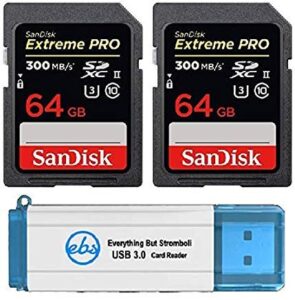 sandisk 64gb sdxc sd extreme pro uhs-ii memory card (two pack) 300mb/s 4k v30 u3 (sdsdxpk-064g-ancin) bundle with (1) everything but stromboli 3.0 card reader