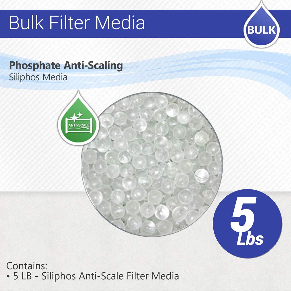 Max Water Siliphos Anti-Scale Filter Media Bag variation (5 LB) compatible with Refillable Phosphate Anti-Scale Water Filters - Good for Scale Prevention, Corrosion Inhibition and Iron Control