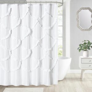 DOSLY IDÉES White Ruffle Fabric Shower Curtain for Bathroom,Mermaid Pattern,Farmhouse,Country Rustic,Cute,Washable and Waterproof,72x84 Inch Long