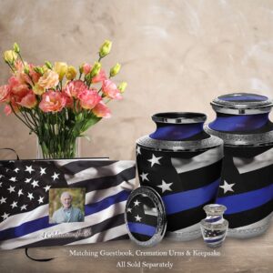 Blue Line Flag Police Cremation Urns for Adults for Funeral, Burial or Home. Cremation Urns for Ashes Adult Male Large Urns for Dad and Cremation Urns for Human Ashes Large