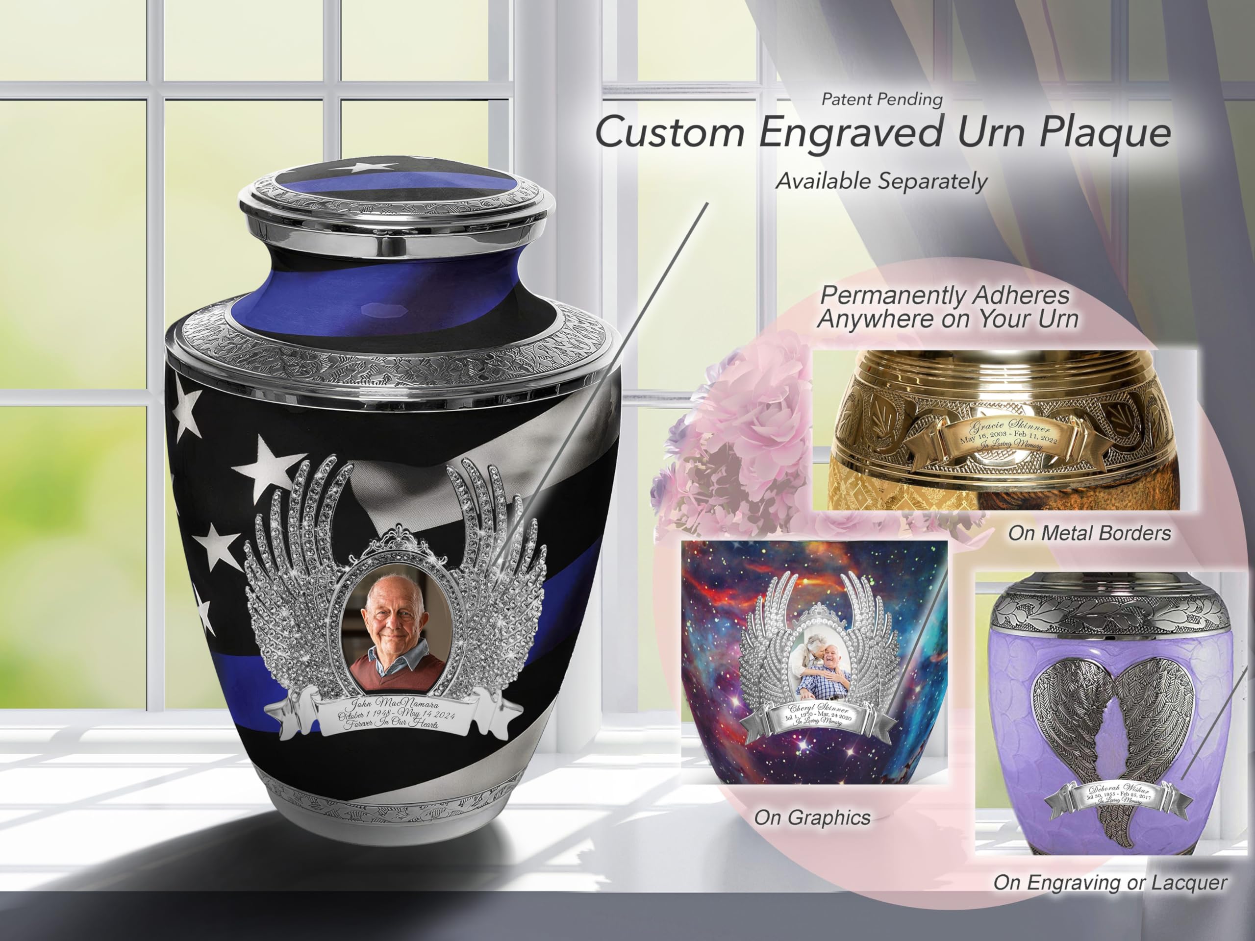 Blue Line Flag Police Cremation Urns for Adults for Funeral, Burial or Home. Cremation Urns for Ashes Adult Male Large Urns for Dad and Cremation Urns for Human Ashes Large