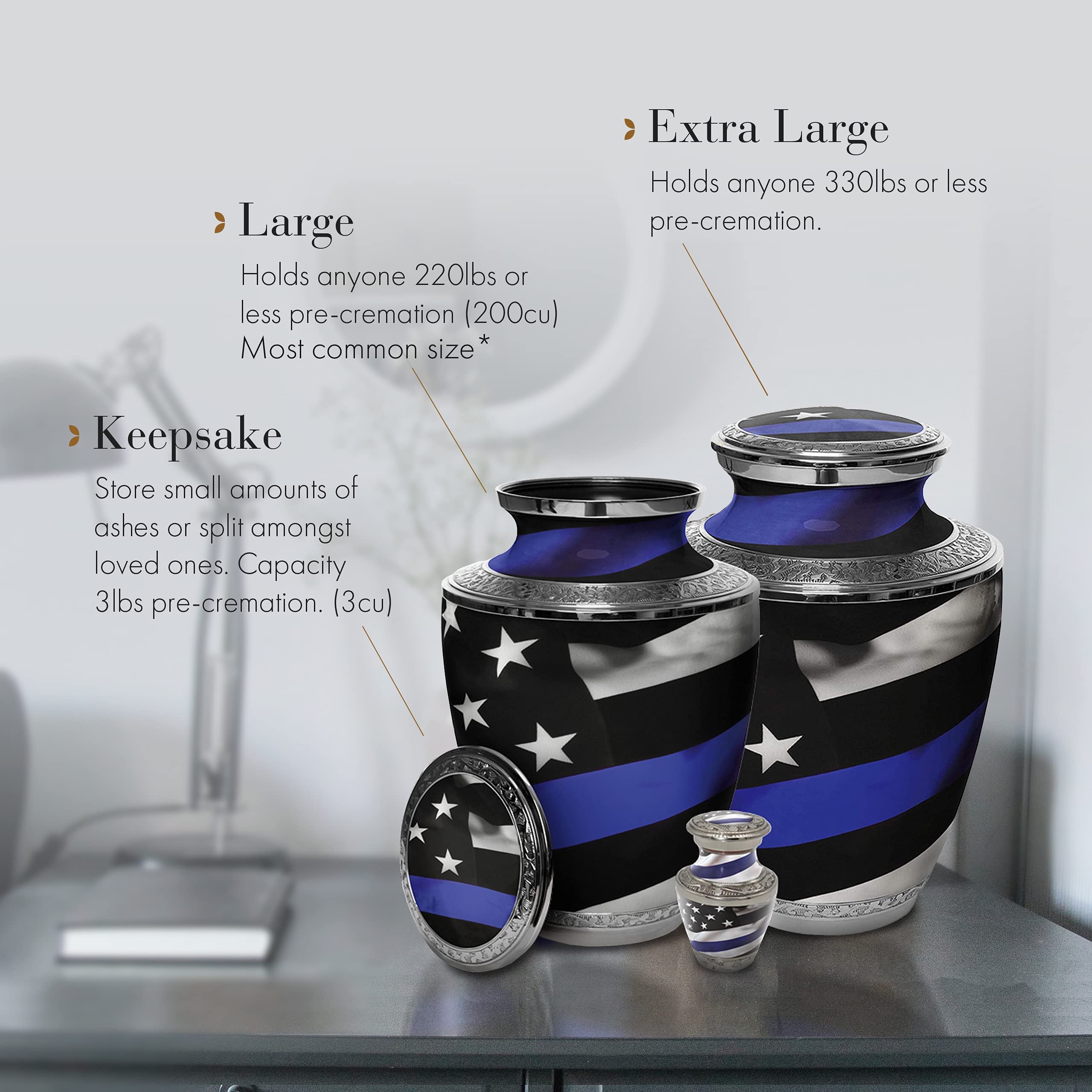 Blue Line Flag Police Cremation Urns for Adults for Funeral, Burial or Home. Cremation Urns for Ashes Adult Male Large Urns for Dad and Cremation Urns for Human Ashes Large