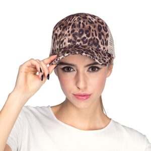 C.C Hatsandscarf Faux Suede Leopard Print Fabric Ponytail Baseball Cap (BT-44) (Leopard)