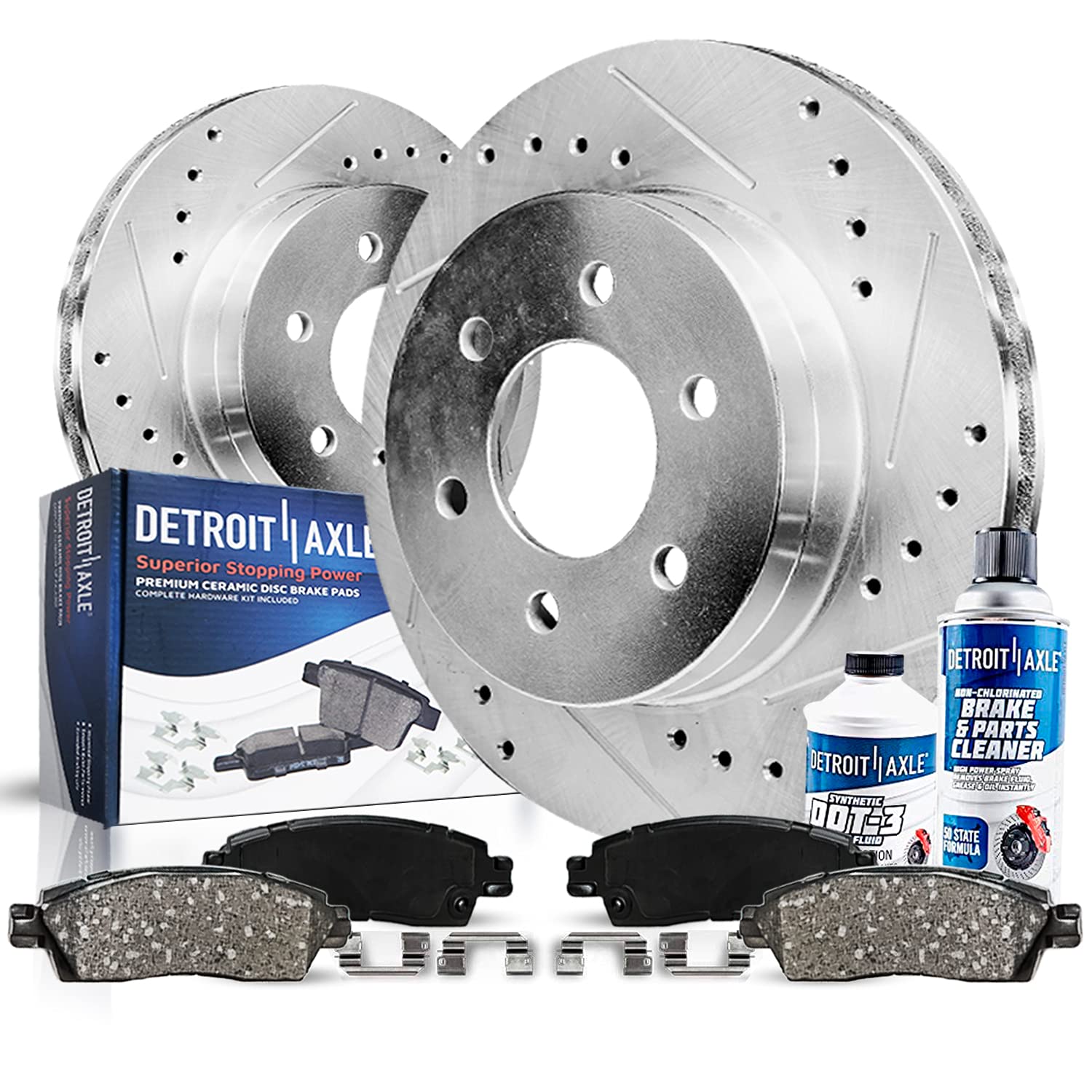 Detroit Axle - Front Brake Kit for 10-20 Ford F-150, 10-21 Expedition Lincoln Navigator 2010 2011 2012 2013 2014 2015 2016 2017 2018 2019 2020 Drilled Slotted Disc Brake Rotors Brakes Pads Replacement