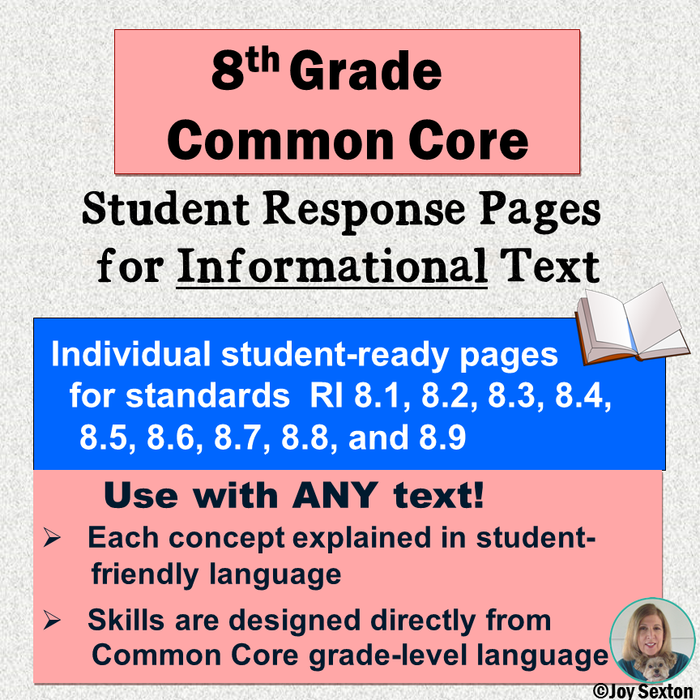 Common Core Reading - Informational Text - Student Response Pages for 8th Grade