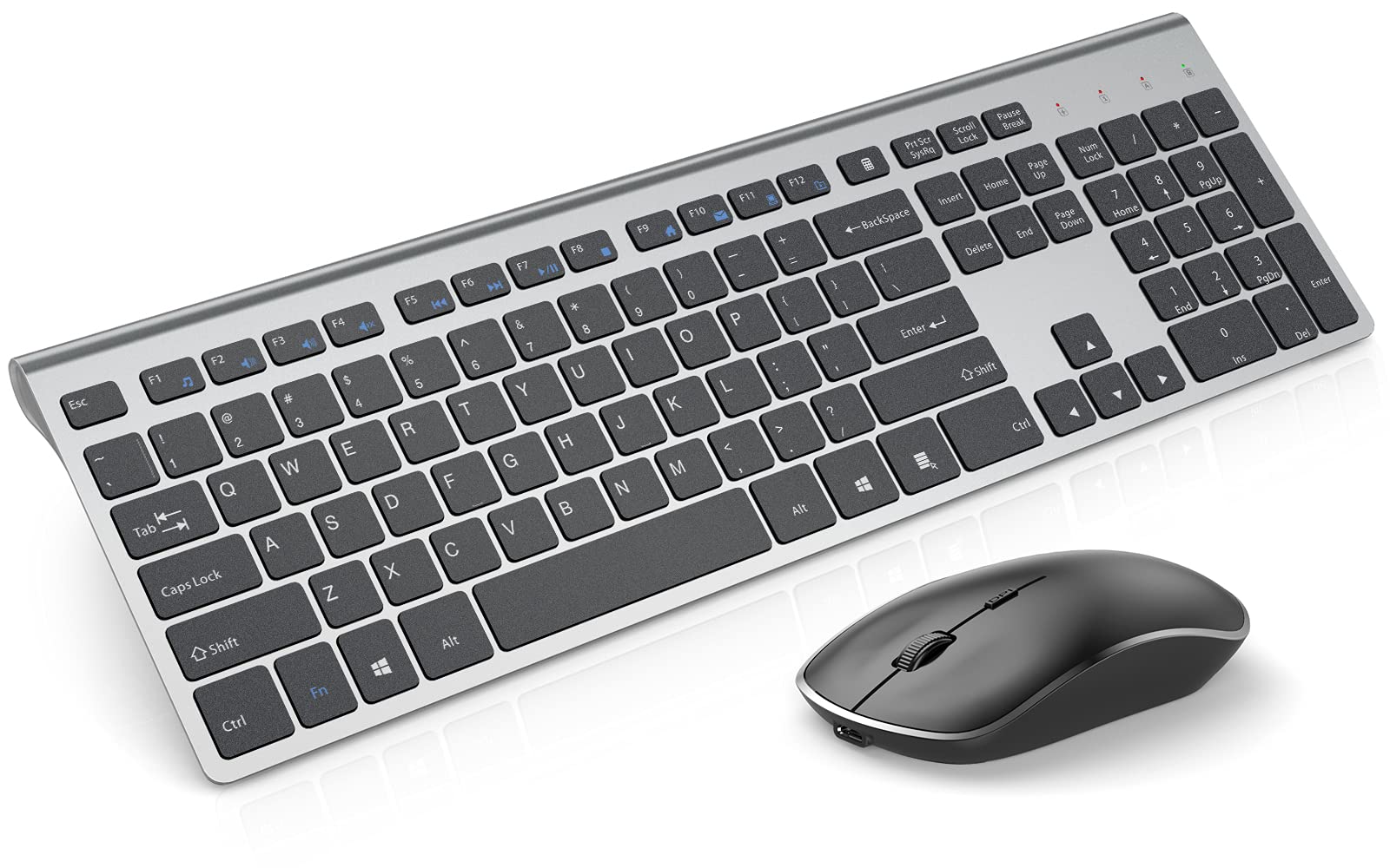 Rechargeable Wireless Keyboard Mouse-J JOYACCESS 2.4G Full Size Thin Wireless Keyboard and Mouse with Long Battery Life, Ergonomic and Compact Design for Laptop,PC,Desktop,Computer,Windows-Black& Grey