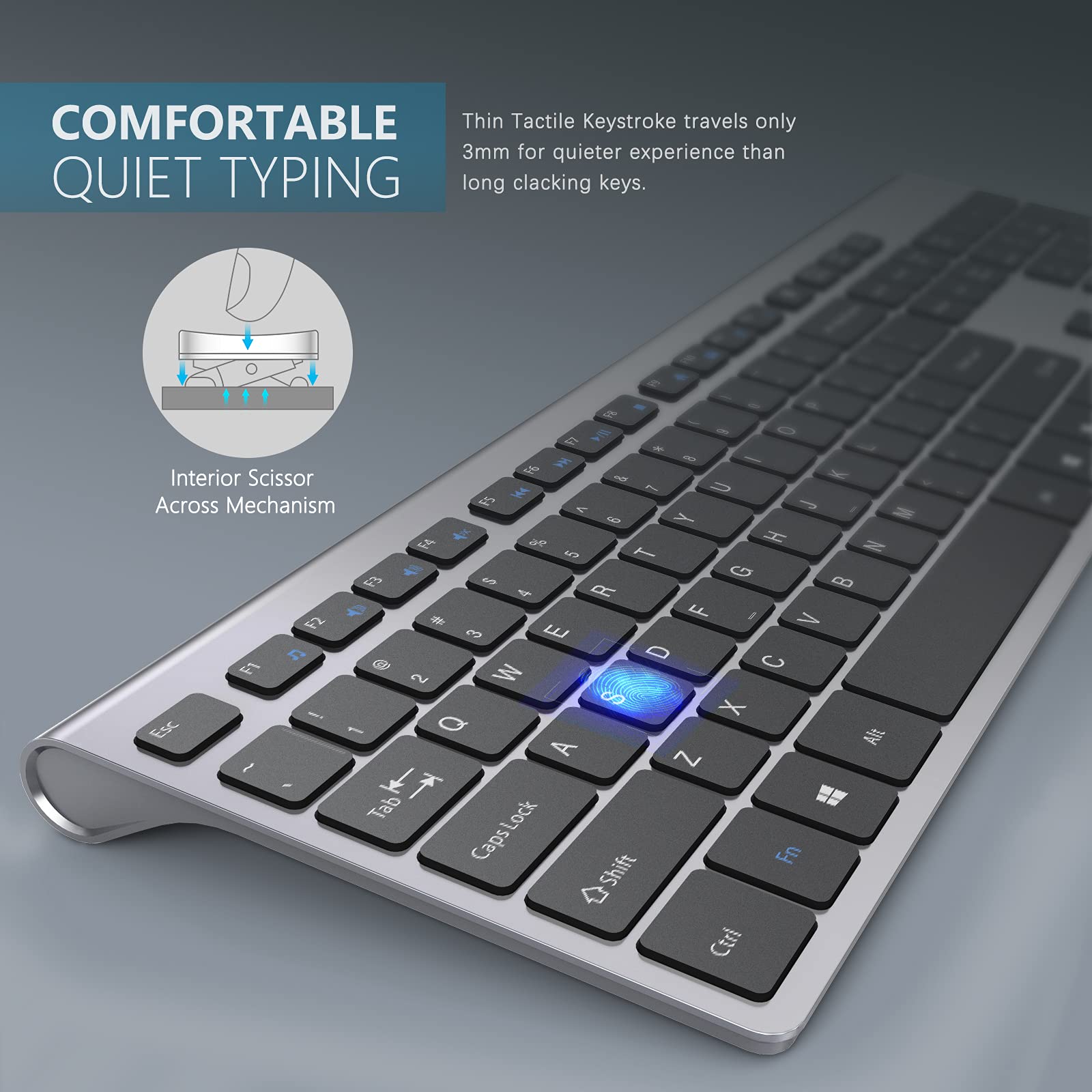 Rechargeable Wireless Keyboard Mouse-J JOYACCESS 2.4G Full Size Thin Wireless Keyboard and Mouse with Long Battery Life, Ergonomic and Compact Design for Laptop,PC,Desktop,Computer,Windows-Black& Grey