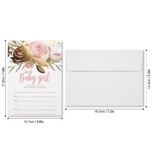 All Ewired Up 50 Baby Shower Invitations, Real Gold Foil Pink Blush Sweet Baby Girl Shower Invites and Envelopes (Large Size 5x7) Floral Roses Greenery Stunning Design