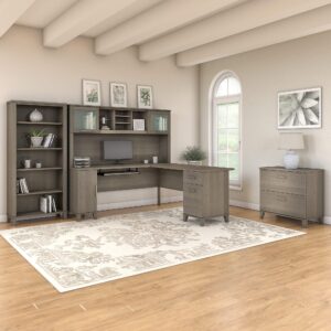 Bush Furniture Somerset 72W L Shaped Desk with Hutch, Lateral File Cabinet and Bookcase