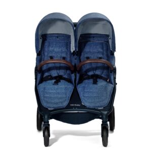 Valco Baby Trend Duo Light Weight Side by Side Double Stroller 2023 (Denim Blue) - Easy and Compact fold, Multi-Position Recline, Large Canopy, Independent Twin Vents and More - Luxurious Twin Pram