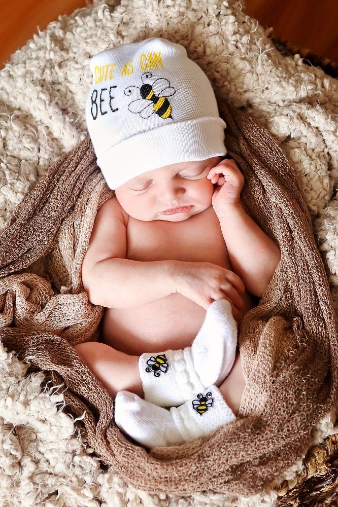 Nurses Choice Newborn Baby Cute As Can BEE Hat & Sock Set Yellow