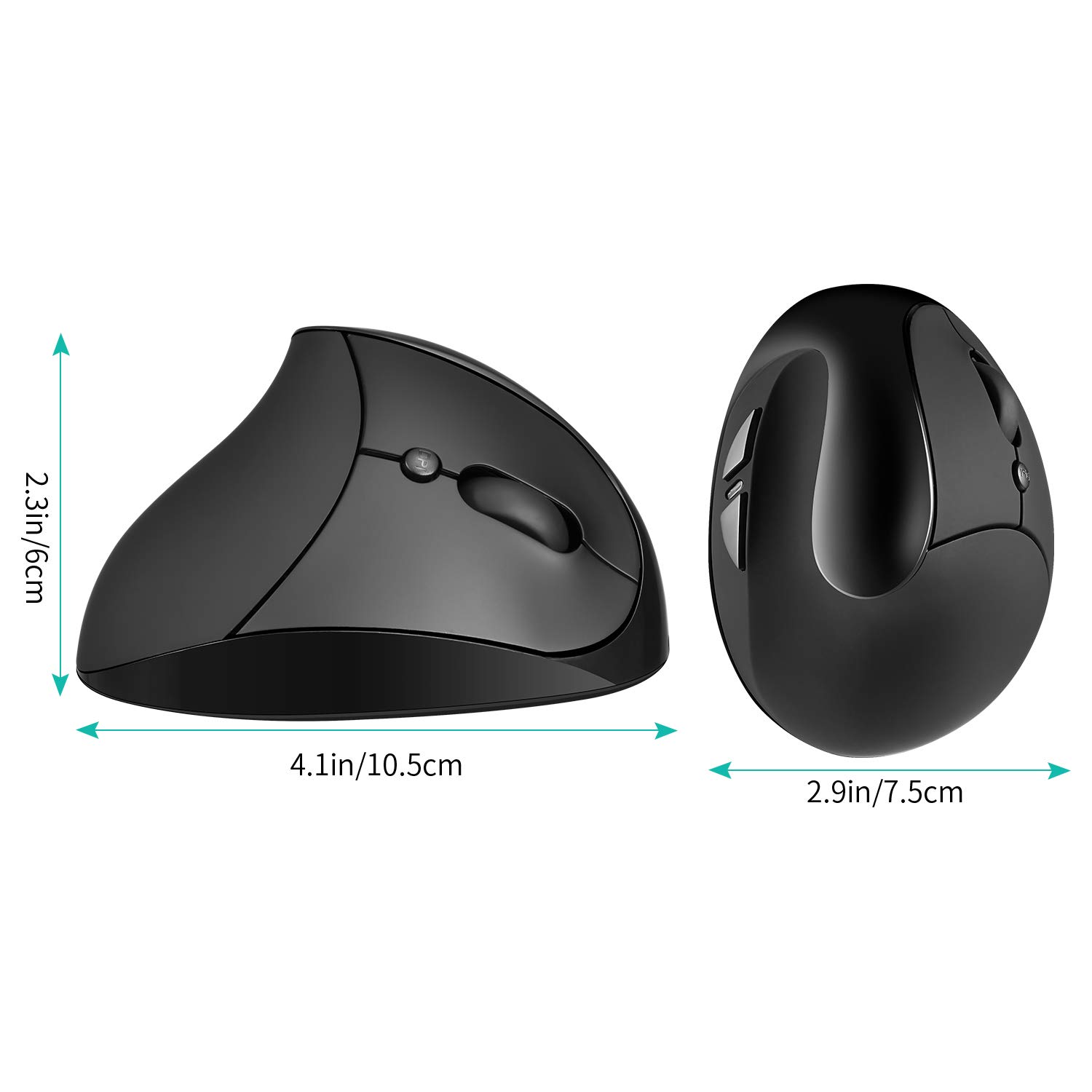 AURTEC Vertical Mouse, Rechargeable 2.4G Wireless Ergonomic Mice with USB Receiver, 6 Buttons and 3 Adjustable DPI 800/1200/1600, Black