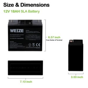 WEIZE 12V 18AH Battery with Nut and Bolt (NB) Terminal, Sealed Lead Acid Rechargeable SLA AGM Batteries Replaces UB12180 FM12180 6fm18