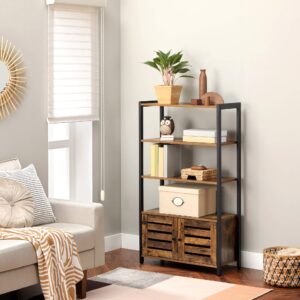 VASAGLE LOWELL Bookshelf, Storage Cabinet with 3 Shelves and 2 Louvered Doors, Industrial Bookcase in Living Room, Study, Bedroom, Multifunctional, Rustic Brown ULSC75BX