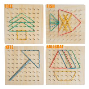 Kizh Wooden Geoboard Math Manipulative Material Graphical Geo Board Montessori Educational Toys Array Block Pattern Cards and Rubber Bands STEM Puzzle Matrix 8x8 Brain Teaser Toys