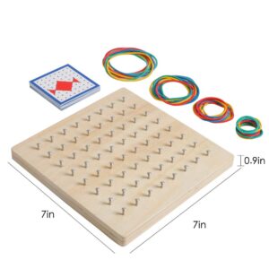 Kizh Wooden Geoboard Math Manipulative Material Graphical Geo Board Montessori Educational Toys Array Block Pattern Cards and Rubber Bands STEM Puzzle Matrix 8x8 Brain Teaser Toys