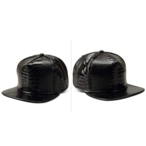 XRDSS Men Women PU Leather Hip-Hop Flat Bill Snapback Hat Crocodile Baseball Caps Black