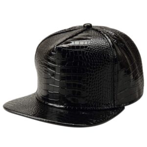 XRDSS Men Women PU Leather Hip-Hop Flat Bill Snapback Hat Crocodile Baseball Caps Black