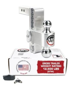 weigh safe 180 hitch - adjustable trailer hitch ball mount - 8" adjustable drop hitch for 2" receiver - heavy duty aluminum trailer tow hitch w/ chrome plated tow balls (2" & 2 5/16") - 12,500 gtw