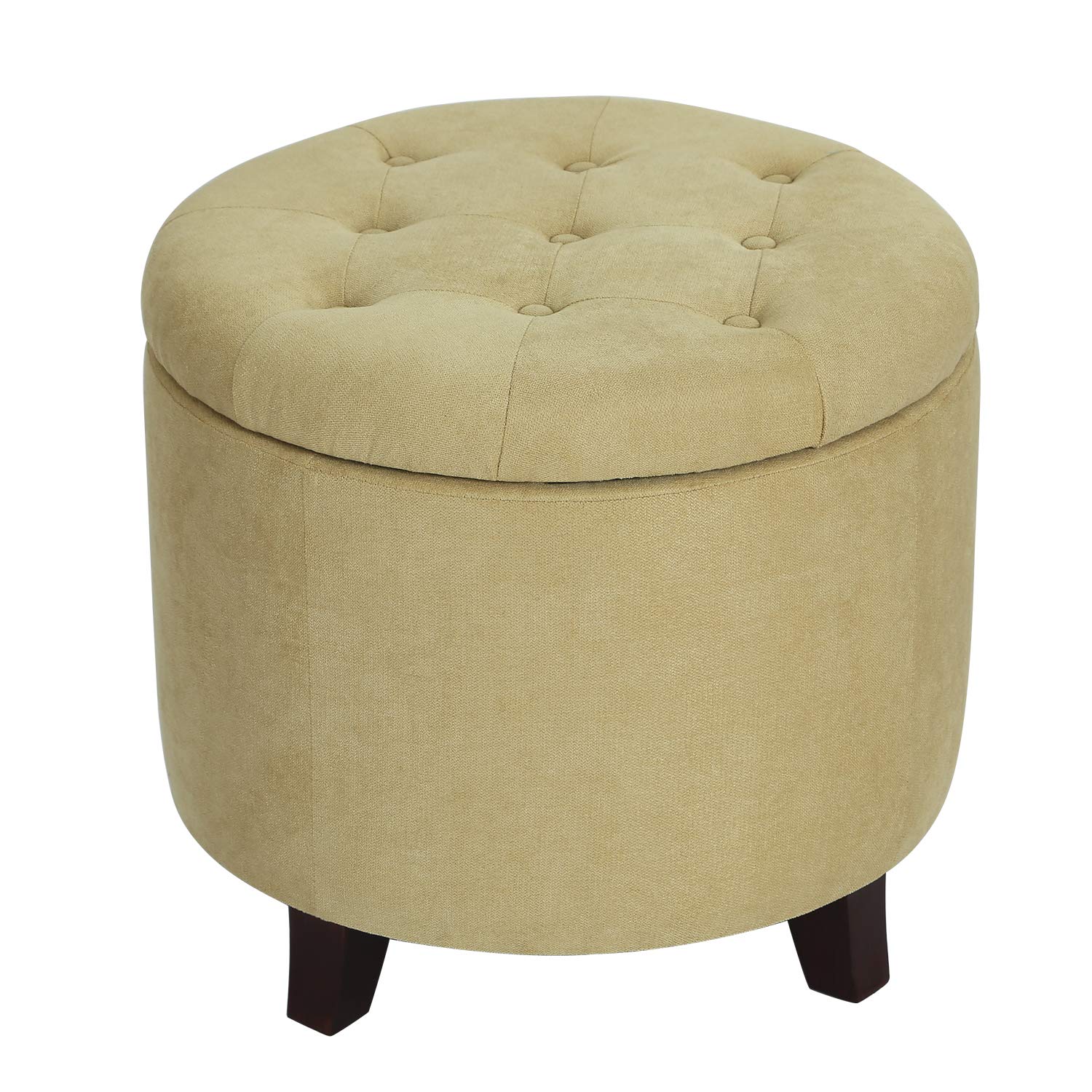 Adeco Fabric Cushion Round Button Tufted Lift Top Storage Footstool, Height 17 Inches Ottomans & Storage Ottomans, Flax Yellow
