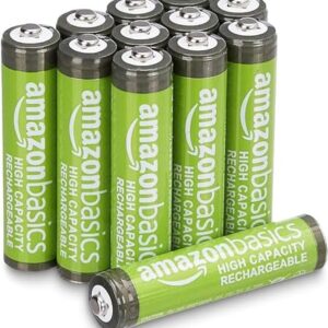 Amazon Basics 12-Pack Rechargeable AAA NiMH High-Capacity Batteries, 850 mAh, Recharge up to 500x Times, Pre-Charged