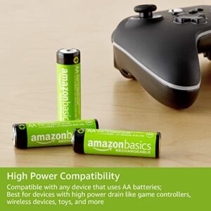 Amazon Basics 12-Pack Rechargeable AA NiMH High-Capacity Batteries, 2400 mAh, Recharge up to 400x Times, Pre-Charged