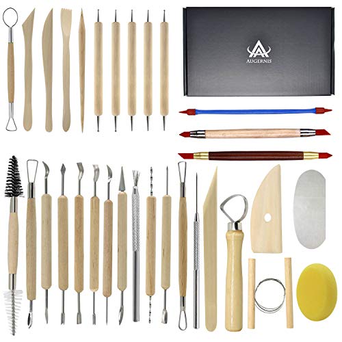 Augernis Pottery Sculpting Tools 32PCS Ceramic Clay Carving Tools Set for Beginners Expert Art Crafts Kid's After School Pottery Classes Club Children Students