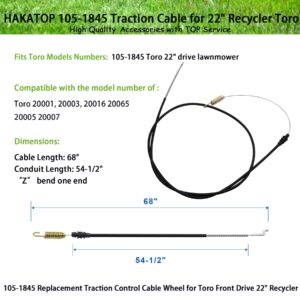 HAKATOP 2p 105-1845 Replacement Traction Cable for Toro 22" Recycler Front Drive 105-1845 Lawn Mower Drive Cable