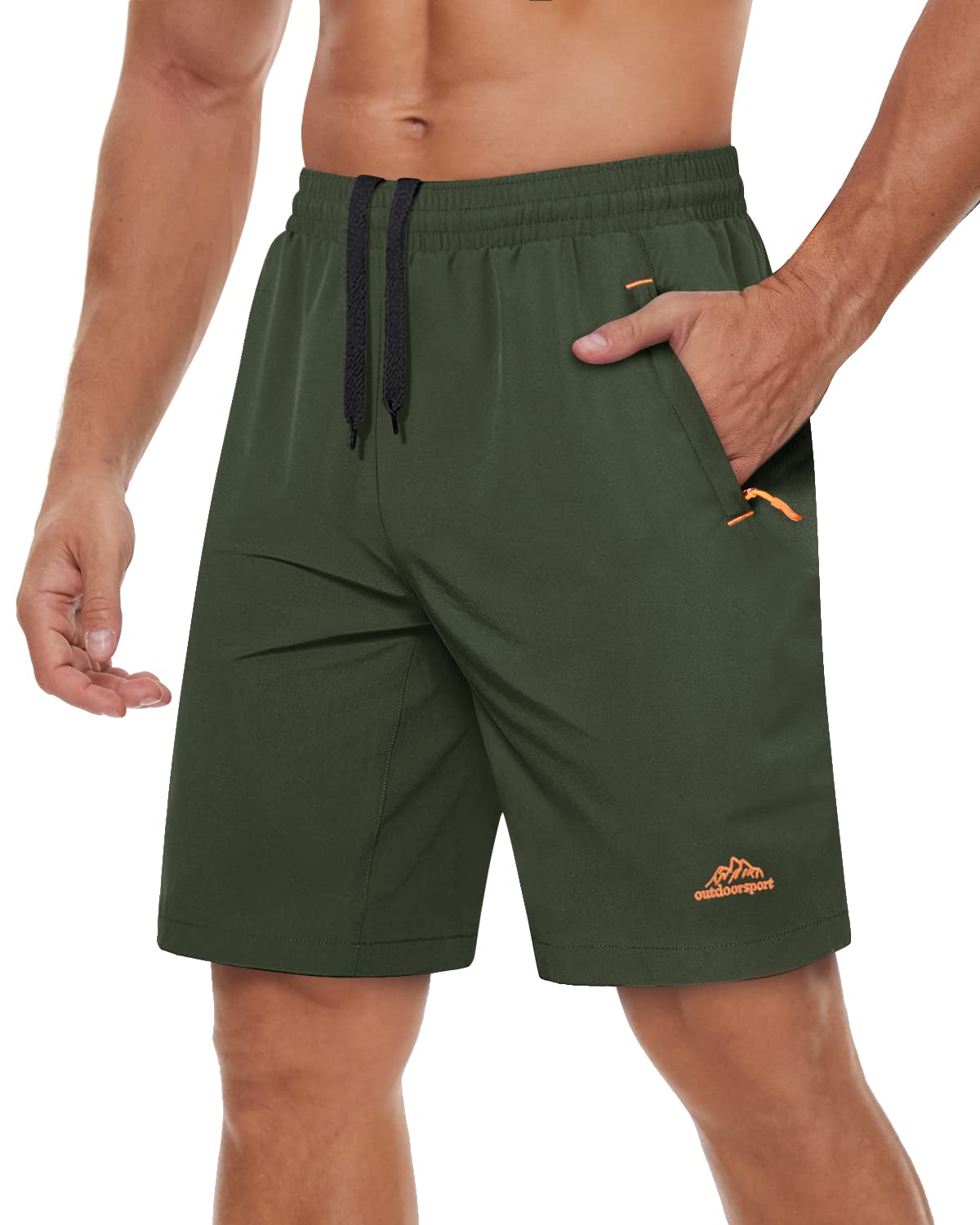 TACVASEN Mens Running Shorts Stretch Drawstring Quick Dry Shorts Workout Gym Summer Shorts with Zipper Pockets Green,32