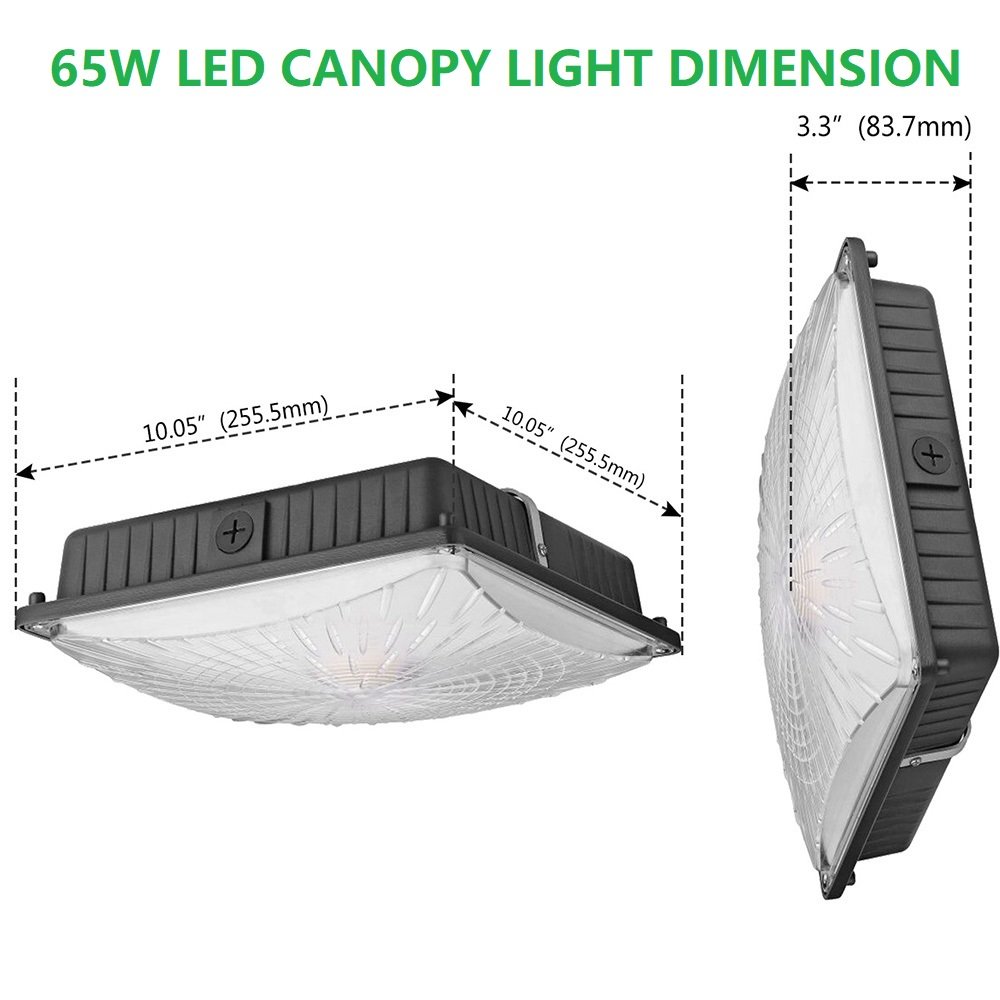 1000LED (4 Pack LED Canopy Light, 65W, Ceiling Lights Fixtures 8000LM Daylight 5000K, 250W HID/HPS Replacement, Waterproof IP65 Gas Station and Garage Light