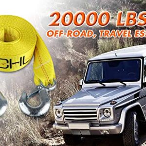 JCHL Nylon Tow Strap with Hooks 2”x20’ Car Vehicle Heavy Duty Recovery Rope 20,000 lbs Capacity Tow Rope for Car Truck Jeep ATV SUV